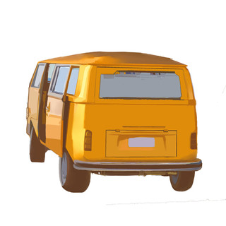 汽车元素黄色面包车PNG素材
